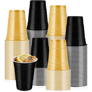 50 Pcs 16 oz Plastic Cups Bulk Disposable Plastic Party Cups for Graduation Wedding Birthday New Year Theme Party (Black,Gold)