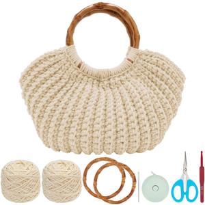 ACRNIGHEET Crochet Bag Kit for Adults Oat Colored Handbag Crochet Kit for Beginners Tote Bag Starters Set DIY Craft Making Kit with Step-by-Step Instructions and Video Guidance