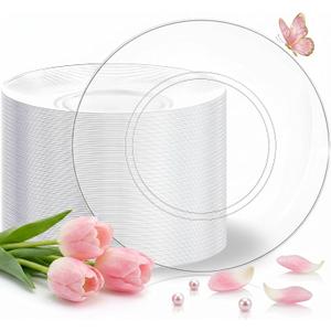 Hioasis 100pcs Clear Plastic Plates for Party - 7.5" Dinner Plates Disposable, Heavy -duty, Classy and Elegant for Wedding