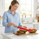 DECHOUS Watermelon Knife with Sleeve: Long Serrated Watermelon Knife for Melon Cutting - Kitchen Fruit Melon Cutter Slicer for Home Summer Party Fruit Serving (Red Green)