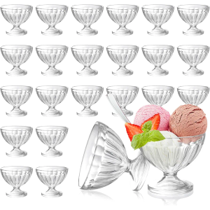 24 Pcs 8 oz Plastic Ice Cream Dessert Bowls Sundae Trifle Cups Bulk Clear Footed Milkshake Bowl Small Parfait Mousse Crystal Dish Holder Salad Condiment Fruit Holiday Wedding Picnic Party Favor