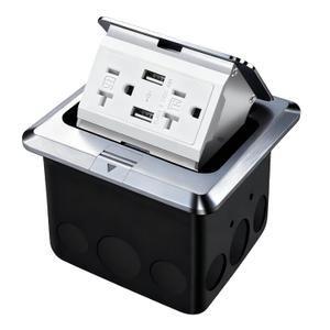 Pop Up Floor Outlet with Stainless Steel Cover 20amp TR Outlet and USB Chargers Receptacle Box (Silver)