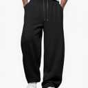 Susclude Mens Baggy Sweatpants Wide Leg Premium Lightweight Drawstring Pants Breathable Cotton Lounge Joggers with Pockets (Black), Size: S