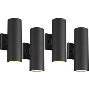 Ken & Ricky Black Modern Outdoor Sconce Wall Lights, Cylinder Exterior Lighting Fixtures with Tempered Glass Cover for House Porch Garage Patio Doorway Entryway -4Pack