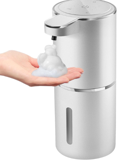 Automatic Foaming Soap Dispenser,4-Level Adjustable Foam, Wall Mount,USB Rechargeable,12.8oz/ 380ml,Touchless Hand & Dish Soap Dispenser for Bathroom, Kitchen,Hotel, Restaurant (Silver)