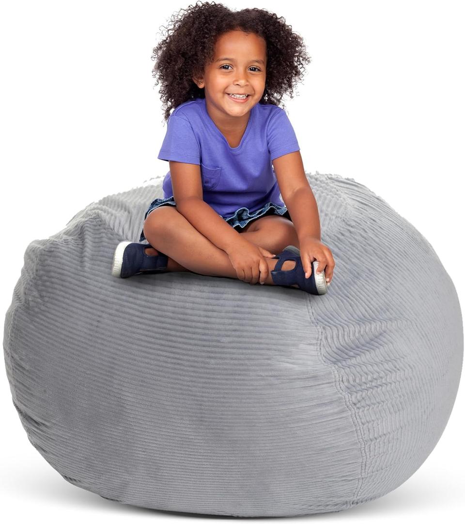 Creative QT Stuff n Sit Extra Large 38 Bean Bag Storage Cover for Stuffed Animals & Toys, Giant Beanbag Chair For Kids Ages 3-14, Bedroom Organizer For Easter, Light Gray Corduroy