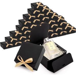 ZENFUN 36 Pack Small Black Gift Boxes with Lids, 4.5" x4.5"x2" Square Cardboard Gift Boxes with Champagne Wrap Ribbons, Proposal Box Gift Wrap Boxes for Presents Birthday Wedding Party Chocolate Candy