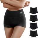 MEIYATING Boy Shorts Underwear for Women High Waisted Cotton Panties Stretch Briefs 4 Pack M