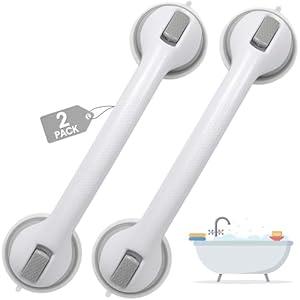 Auroras Strong Suction Cup Grab Bars for Bathtubs and Showers, 2 Pack Removable Heavy Duty Shower Grab Bars for Seniors No Drilling, 16 Inch Non-Slip Shower Handles for Elderly, Children, Injured