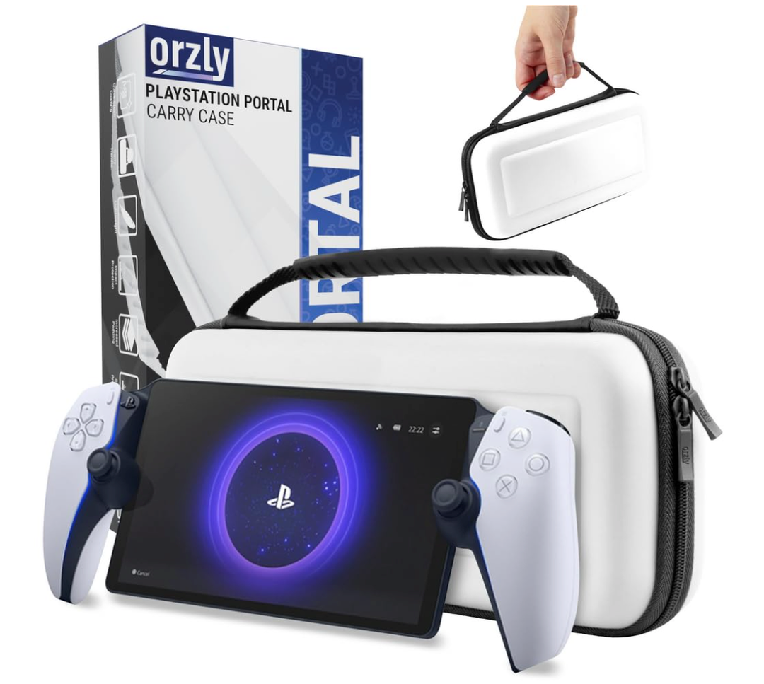 Carry Case designed for Playstation Portal remote player for PS5 Console holds accessories, Travel and Storage Protection for headset charger and more WHITE/BLACK - Easy Clean Case Gift box Edition