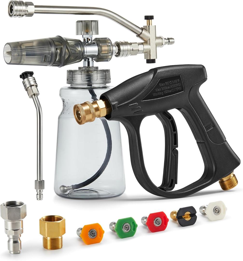 Foam Cannon For Pressure Washer Gun With Dual Connector, Car Wash Foam Gun Accessory, Garden Carwash Dual Purpose Switch High Pressure Foam Canon, Soap Sprayer Cleaning Kit, Power Washer Spray Nozzles