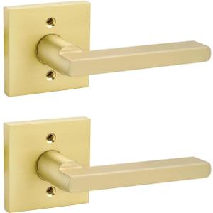 goldenwarm Brushed Gold Dummy Door Handle  Non-Turning Decorative Interior Lever for Pantry, French Doors & Closets (2 Pieces) (1 Pack)