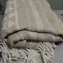 Woolrich Cotton Blend Jacquard Throw with Fringe Edge, Lightweight All-Season Decorative Throw Blanket, Machine Washable, Oeko-TEX Certified, Ivory Stripe, 50"x60"