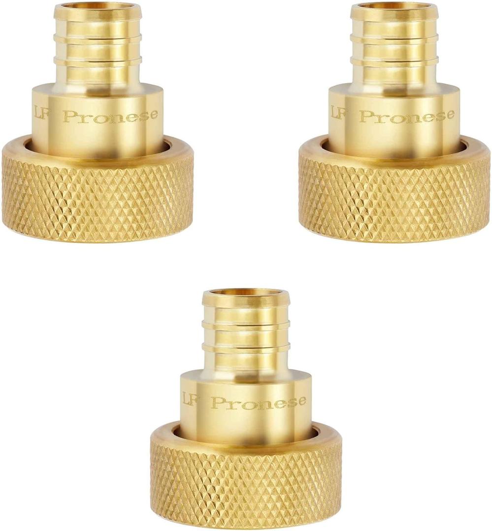3 Pack Pure-Flow & Lead-Free Polly Alloy Brass Pex Crimp Supply Adapter, 3/4 Inch With 1 Copper Ring Crimp For Supply Line