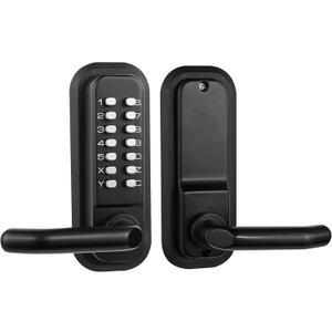 Outdoor Keyless Lock with Adjustable Deadlatch 2-3/8'' and 2-3/4'',Mechanical Combination Door Lock with Keypad, Sunscreen Waterproof Keyless Gate Locks for Outdoor Fence with Handle (Black)