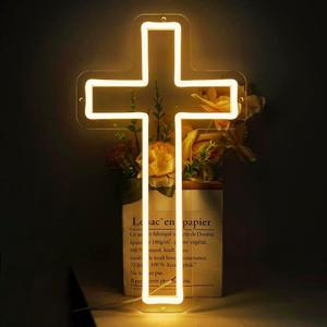 Cross Neon Sign, Jesus Cross Led Neon Light for Wall Decor Home Bedroom USB Powered Light-Upside Down Cross Lights for Easter Christmas Wedding Decor (Warm White)