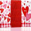 Moukeren 3 Pcs Valentine's Day Hand Towels 16" x 28" Red Pink Heart Decorative Bathroom Towels Valentine's Day Cotton Absorbent Gift Set for Kitchen Bathroom Gift Decor