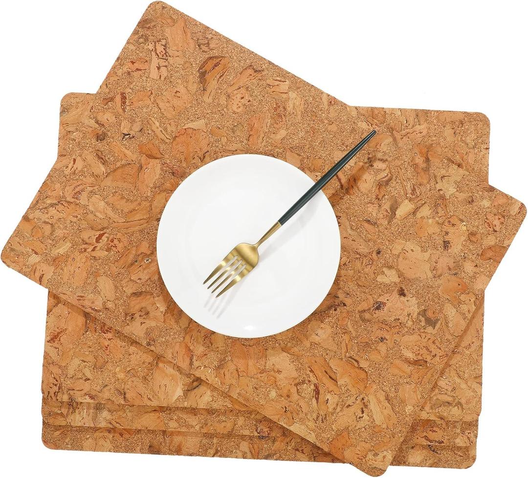 Eaasty 6 Pieces Cork Placemats 17 x 12 Inch Heat Resistant Non Slip Wood Place Mats Wood Grain Placemats Rustic Mats for Dining Table