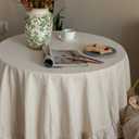 GLORY SEASON Retro Farmhouse Ruffle Round Tablecloth Cotton Flounces Trim Washable Table Cover White Tablecloths for Rectangle Table Baby Shower Kitchen Party Wedding Decor,70'' Round