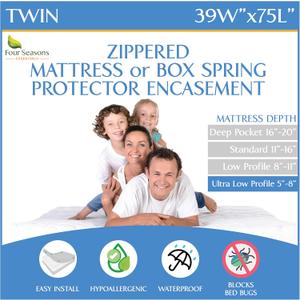 Twin Size Mattress or Box Spring Encasement (5" to 8" Depth) - Waterproof Zippered Protector Hypoallergenic Premium Bed Cover Protects from Dust Allergens