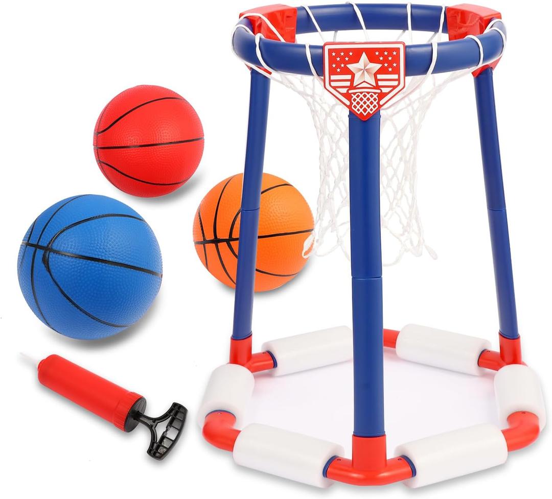Pool Basketball Hoop Poolside,Floating Pool Toys for Kids,Floating Basketball Hoop,Pool Games,Basketball Game Poolside,Summer Water Toys,with 3 Balls and 1 Pump