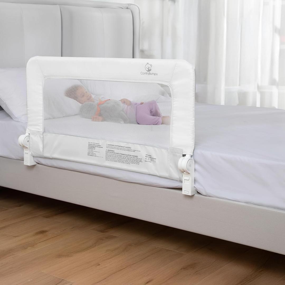ComfyBumpy 1-Pack Bed Rail for Toddlers 35.5" L x 19.5" H | Toddler Bed Rails for Twin, Full & Toddler Mattress Size | Swing Down Rail Guard | Mattress Side Rail for Kids | White
