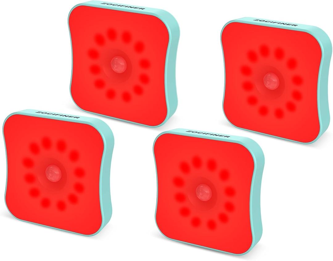 Red Motion Sensor Night Lights, Rechargeable Battery Operated Red Light for Sleep, Stick On Magnetic RedLight Night Lights for Bathroom, Bedroom, Sleep Aid, Stair, 4Pack