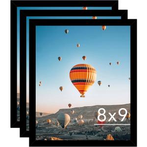 8x9 Picture Frame Set of 3 Black for Wall Hanging or Tabletop- Wall Mounting Horizontally or Vertically, 8 x 9 Wall Gallery Poster Photo Frames for 8 by 9 Photo,3 Pack, Black
