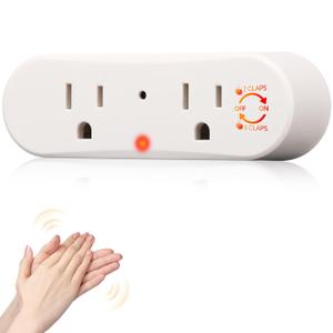 Kingdder Clapping Light Control Switch Clap On/ Off Sound Activated Switch 110v Wireless Wall Outlet with 2 Sockets Sensor Smart Plug for Bedroom Lights Fun Small Appliances Home Decor