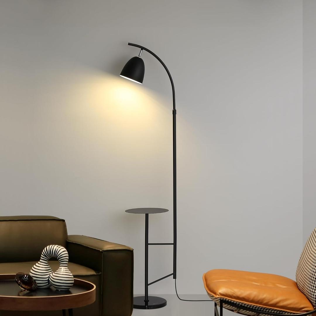 O'NEELDY Floor Lamp with Table Black Floor Lamp Modern Floor Lamp Bedroom with Table Attached Modern Dimmable Lamps for Living Room 71" Height Standing Lamps for Office Reading Room,E26 Bulb Included
