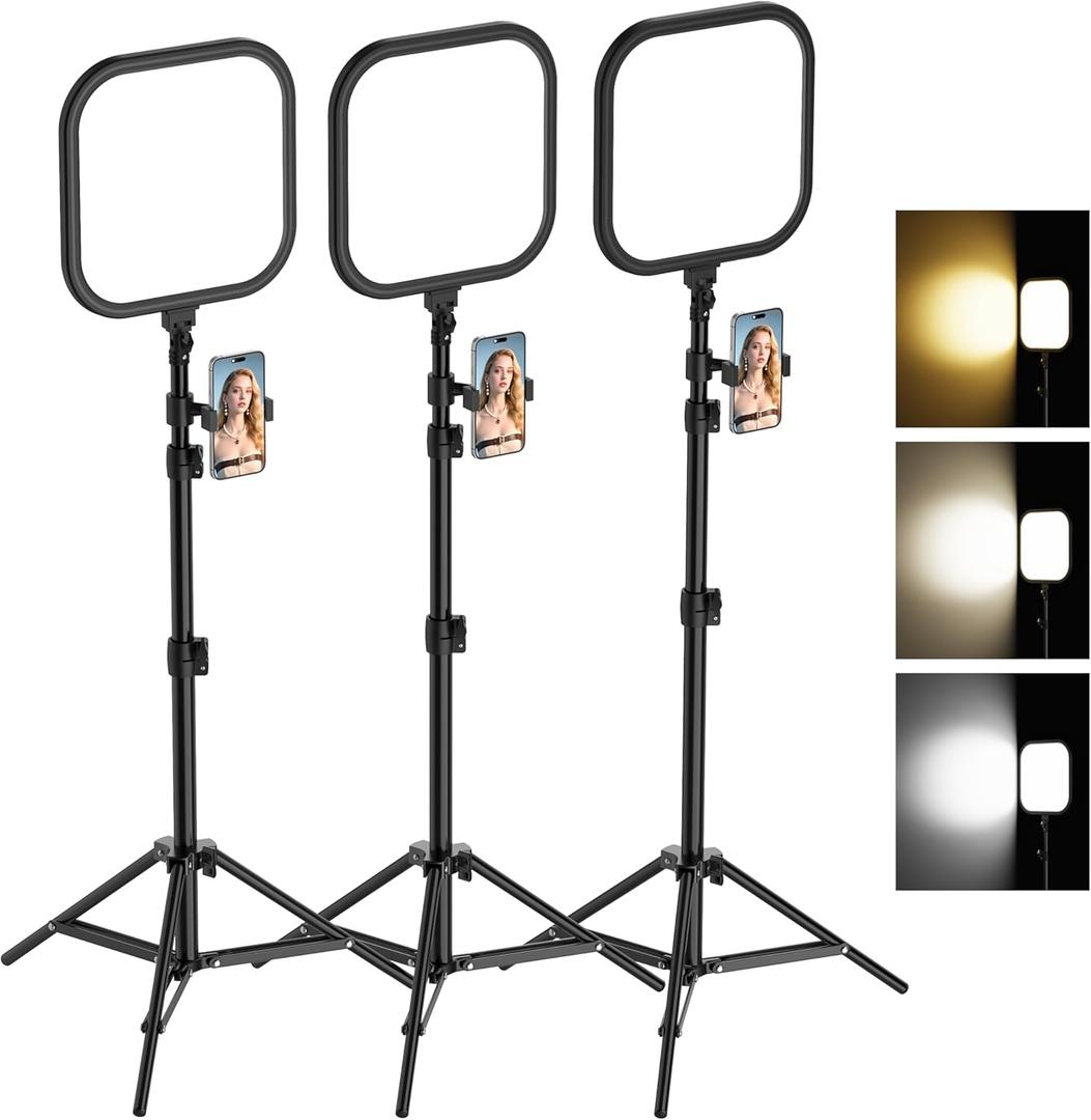 ALTSON 3 Pack LED Video Panel Light, 2500-8500K Dimmable Studio Lights with Tripod Stand & Phone Holder, 78" Photography Lighting Kit for Video Recording, Game Streaming, Photography, Tiktok, YouTube