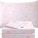 Kids Sheet Set Unicorn Pink Queen Size Bedsheet for Girls, 4PCS Rainbow Printed Microfiber Soft Breathable Children Bedding Easy-Fit 14 Inch Deep Pocket