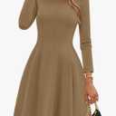 ZESICA Womens Long Sleeve Mini Dress 2026 Fall Crewneck Pleated Babydoll A Line Flowy Wedding Party Short Dresses, M