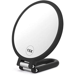 CLSEVXY Magnifying Handheld Mirror Double Sided, 1X 15X Magnification Hand Mirrors, Travel Folding Hand Held Mirror, 360°Rotation Pedestal Makeup Vanity Mirror