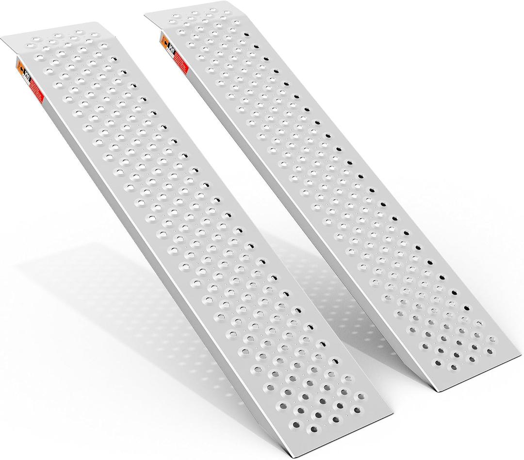 VNN Aluminum Shed Ramp 2PCS - 4' Long Loading Ramp for Riding Mower, Lightweight Sturdy Anti-Slip Ramps with Punch Plate Surface, 880 lbs Capacity for Lawn Mowers, ATV, Motorcycle- 8" Wide, Slivery