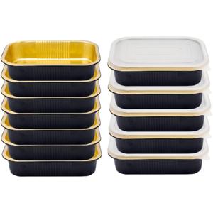 Heavy Duty Aluminum Pans with Lids Double Thick Black Gold Aluminum Foil Baking Pan Food Container for Heating Cooking Meal Prep Storage Freezer and Takeout,Party baking tray (A set of 20 pieces)