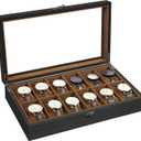 Uten Solid Wood Watch Box, 12 Slot Watch Case with Soft Pillow, Watch Display Case with Glass Lid, Watch Holder Organizer, Watch and Jewelry Storage, Gift Ideas