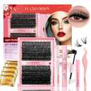 Eyelash Extension Kit 320PCS Lash Clusters 50D+60D D Curl, Individual Lashes 9-16mm with Thin Band, Includes Lash Bond and Seal, Remover, Tweezers, and Liquid Eyeliner for DIY Lash Extensions at Home