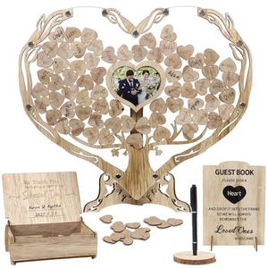 Rustic Wedding Guest Book, Heart Guest Book Alternative with Wooden Drop Box, Heart Wedding Decor for Party, Personalized Engagement Guestbook Reception