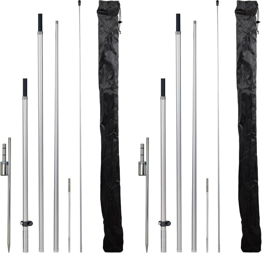 LookOurWay Feather Flag Pole Kit - 13 Feet Tall Swooper Flag Pole Kit with Rotating Ground Spike - Banner Flag Pole for 12ft Arc Shaped Outdoor Advertising Flags - 2 Pack