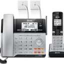 AT&T TL86103 2-Line Corded/Cordless for Small Business with Answering Machine, 2-Mailboxes, Connect-to-Cell, Caller ID Announcer, Intercom, Long Range & Expandable to 12 Handsets, Silver/Black
