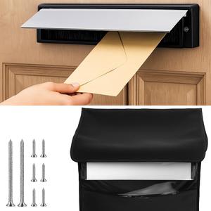 1 Set Mail Slot for Front Door, Aluminum Alloy Mail Slots Cover with Mail Catcher Bag Mail Slot Catcher for Door Mail Slot(12"2.7",Black)