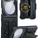 FNTCASE for Samsung Galaxy Z-Flip5 Case: Military Grade Drop Protection Shockproof Cell Phone Cover with Belt Clip Holster & Kickstand | Protective Full-Body Rugged Case for Z Flip 5, 2023 - Black