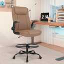 Misolant Drafting Chair, Tall Office Chair for Standing Desk, Standing Chair with Adjustable Height and Flip-up Armrest, Leather Drafting Chair, High Office Chair for Counter Height Desk (Brown)