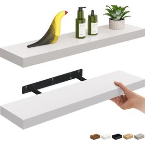 Ballucci Floating Shelves, 24" Wood Wall Shelf Set of 2, with Invisible Brackets for Bathroom, Living Room, Bedroom, Kitchen, Nursery, 6" Deep, White