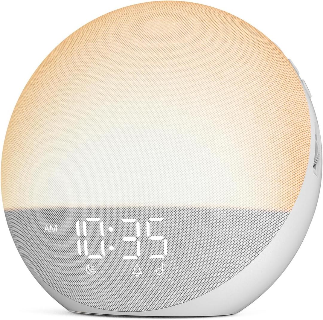 Sunrise Alarm Clock White Noise Machine: Natural Wake Up Light - Dimmable Clock with Bluetooth Speaker for Bedroom - 25 Sleep Sounds for Baby Adults Kids Frost White