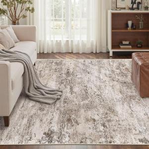 Abstract Area Rugs 5x7 - Washable Rug 5x7 Rugs for Living Room, Stain Resistant Rug, Non-Slip Backing Rugs for Bedroom, Bathroom, Kitchen, Brown