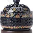 Ceramic Holder Electric Incense Burner Enamel Builtin LED Lights Simulate Flames, Classical, Elegant and Highend Hollow Design