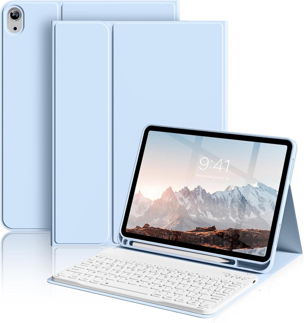 Keyboard Case for iPad (A16) 11th Gen 11 Inch 2025, iPad 10th Generation 10.9 Inch 2022, Detachable Wireless Bluetooth Keyboard with Built-in Left Side Pencil Holder (Sky Blue)
