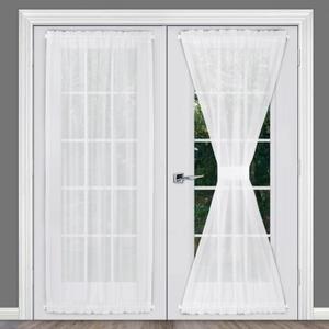Rose Home Fashion Voile French Door Curtains Set of 2 Panels, Sidelight Curtains for Front Door with Tieback, Privacy Sheer Doorway Light Filtering Panels, White, W40 x L72